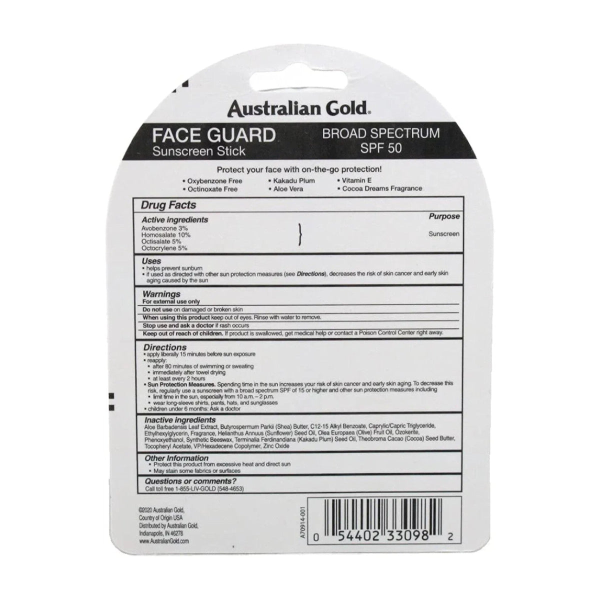 AUSTRALIAN GOLD - Ecran Face Guard SPF50 Stick - 14g
