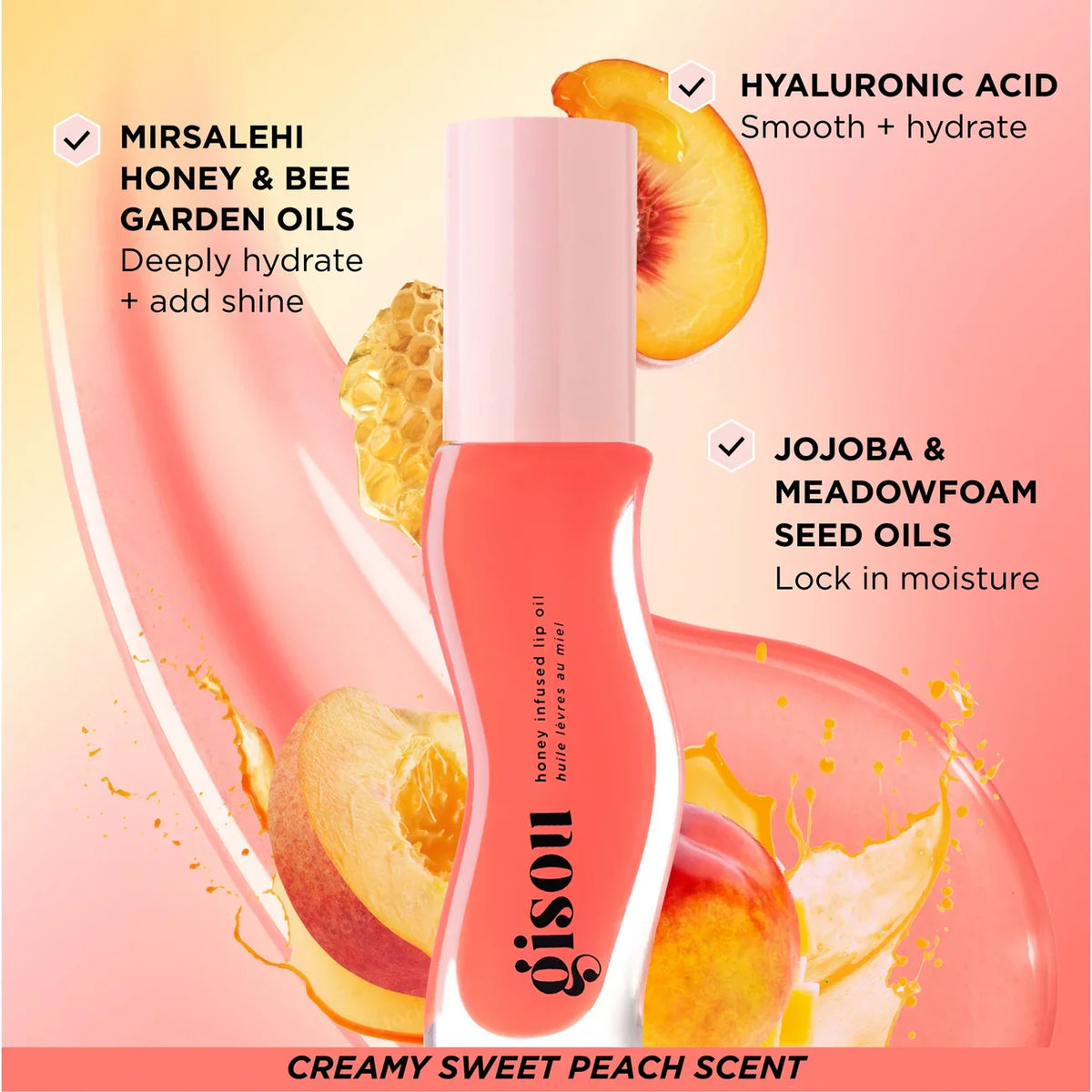 Gisou - Honey Infused Lip Oil - réf Bee - llini Peach