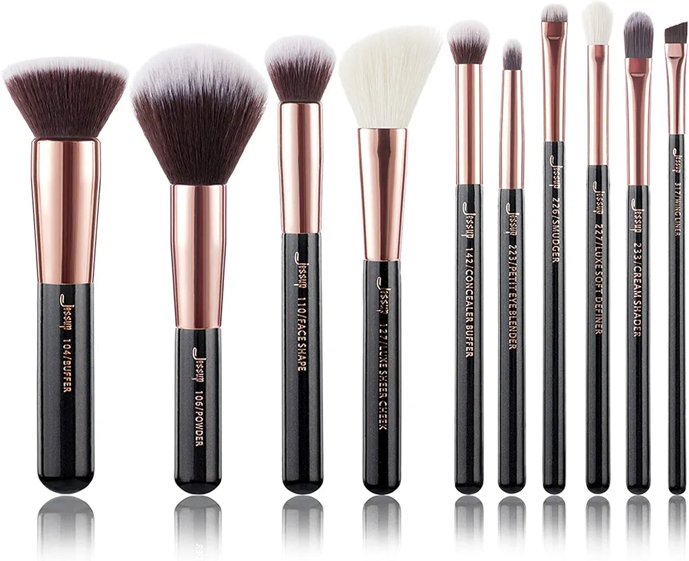 JESSUP - Ensemble 10pcs de Pinceaux Noir/ Rose Gold