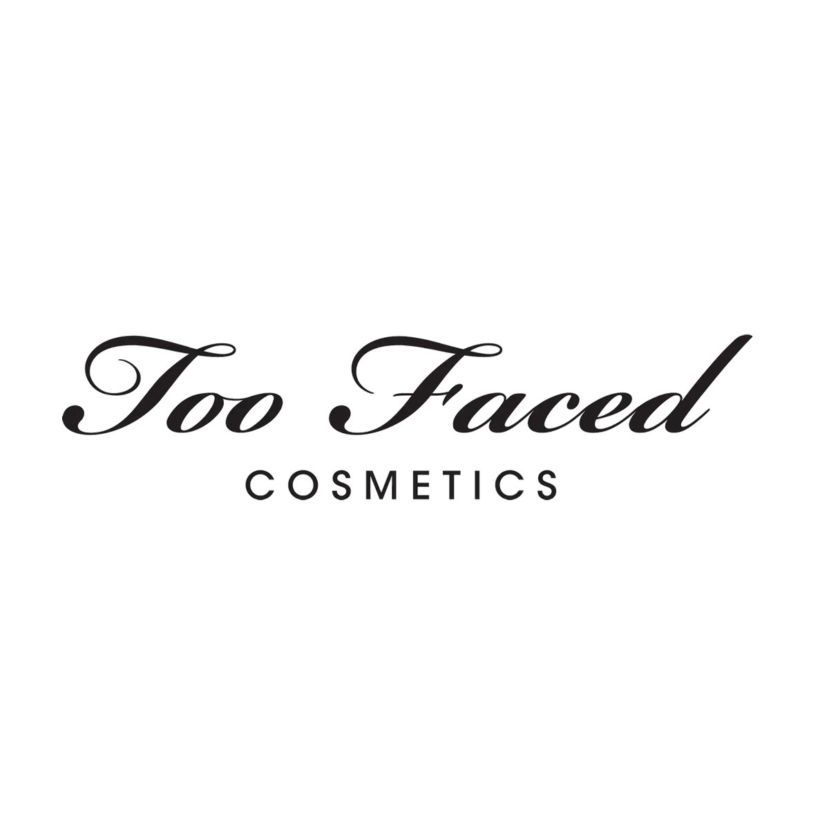 Logo Too Faced cosmetics en écriture cursive noire élégante avec un design épuré et minimaliste.