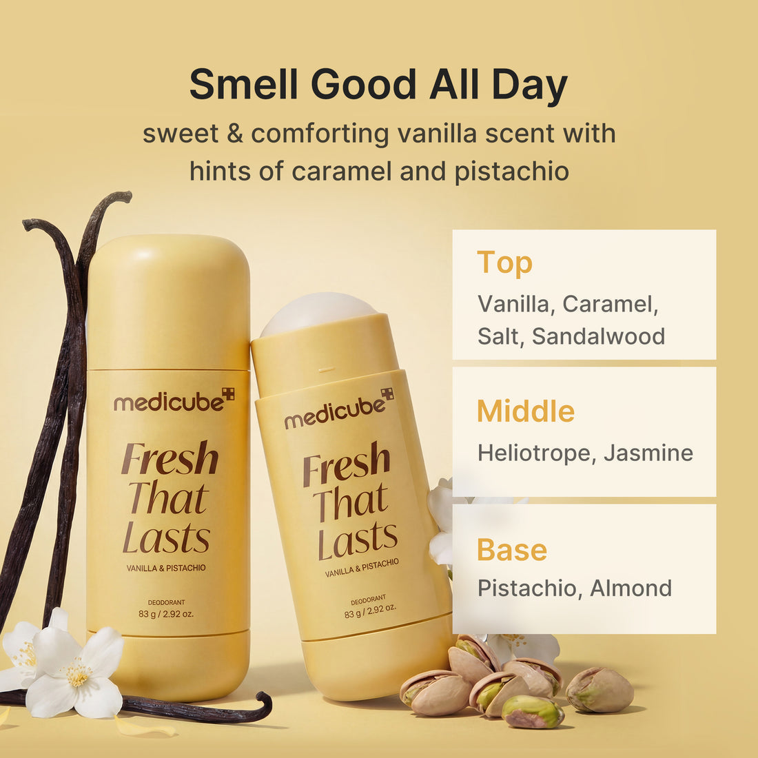 MEDICUBE - Fresh That Lasts, Déodorant Vanille et Pistache - 83g