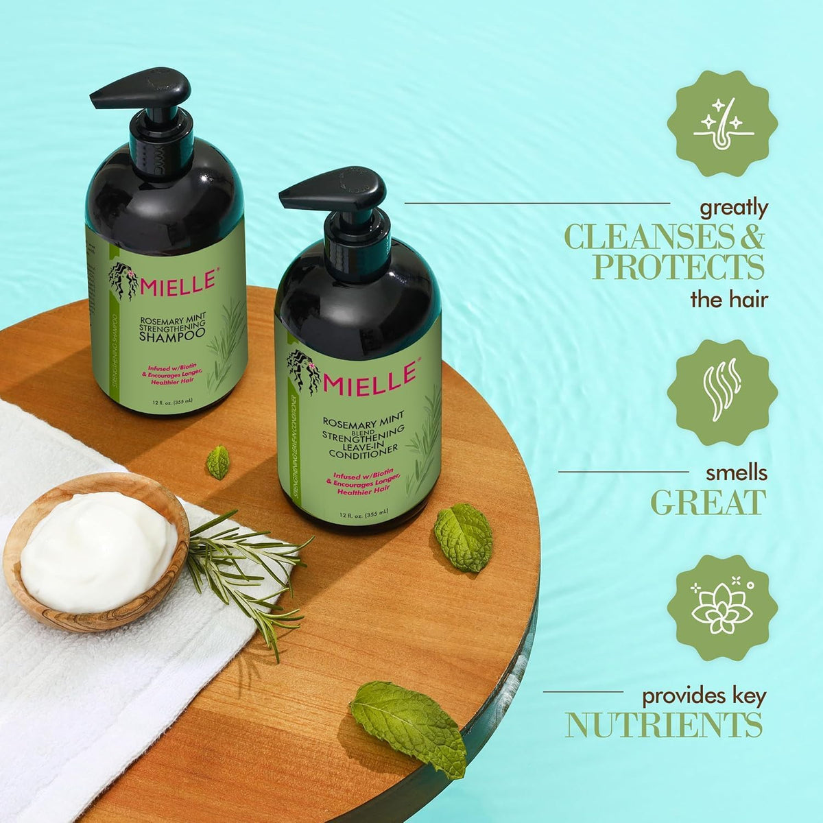 MIELLE - DUO Rosemary Mint Strengthening Shampoo + Conditioner