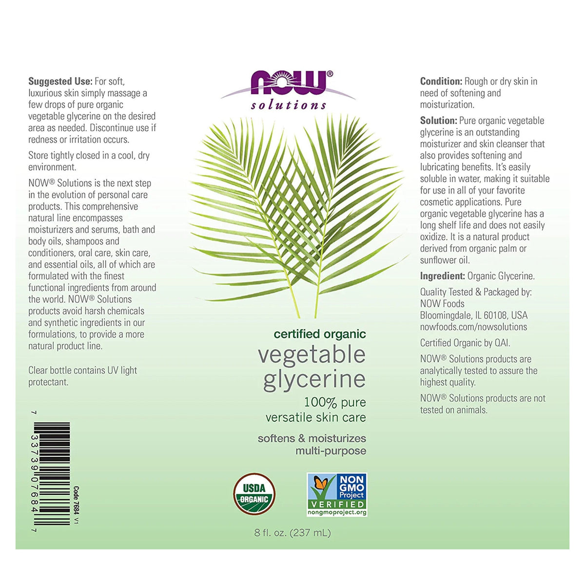 NOW SOLUTIONS - Glycérine Végétale 100% Pure et Naturelle - 118ml