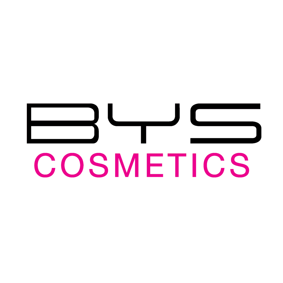Texte du logo « cosmétiques » rose sur un fond noir.